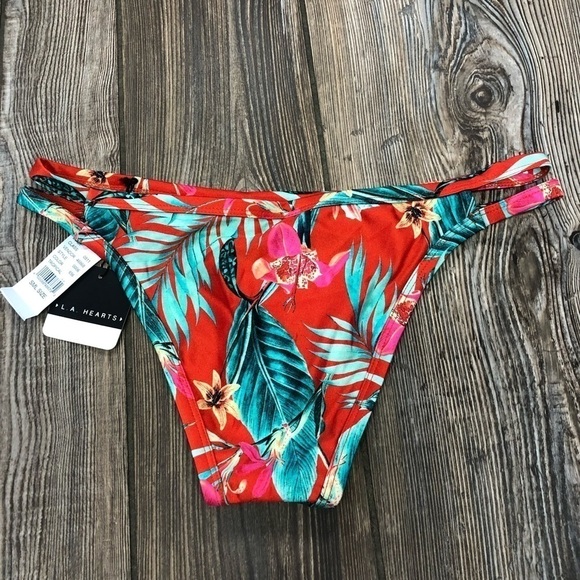 La Hearts Red Tropical Bikini Bottom Small Medium - Picture 4 of 6